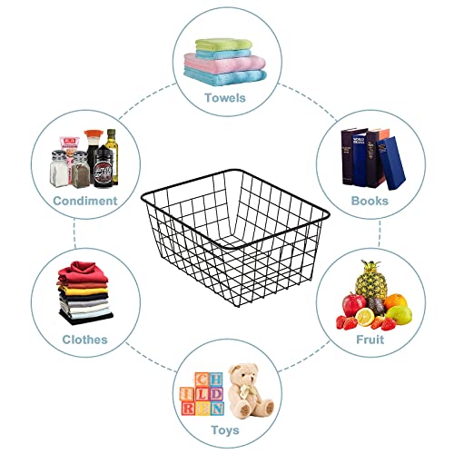 JUNCHU CHERRY Wire Kitchen Storage Basket 2 Packs,Perfect Pantry Organization Accessories Basket,Laundry,Countertop Organization,Suitable for Kitchen,Bathroom,Bedroom,Tabletop,Stackable,Black - color: Black-2