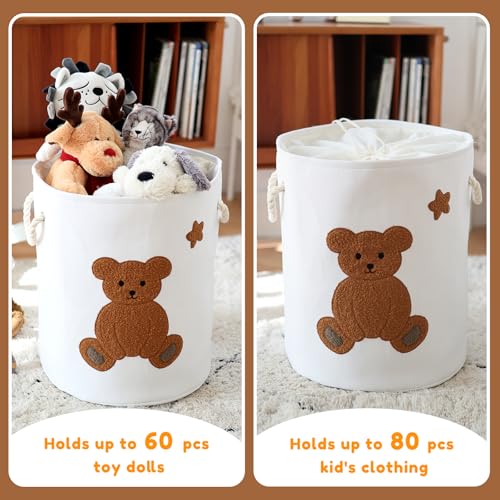INough Large Laundry Basket Tall Baskets Storage for Dirty Clothes, Toys Storage Bins Baby Hamper 58L Clothes Hamper Blanket Basket Baby Toys Organizer for Nursery Bedroom Living Room Decor, Bear - color: Bear, size: XL