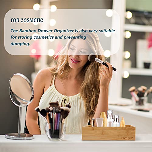 PRATIQUE Bamboo Drawer Organizer - Kitchen Utensil Organizer Silverware Tray Cutlery Holder，Office Desk Supplies and Accessories (8.9x3x2.6 inch) - color: Bamboo, size: 8.9*3*2.6 inch