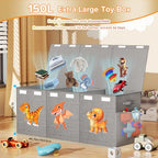 Extra Large Toy Box Chest, Collapsible Sturdy Toy Storage Organizer Boxes Bins Baskets Dinosaur Kids Toy Chest Bin with Lids for Boys Girls Living Room Playroom Bedroom Nursery 41"x14"x16" Gray - color: Grey－3