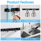 Huryfox Mop and Broom Holder Wall Mounted - Sturdy Stainless Steel Rack with Utility Hooks, 4 Racks, 3 Hooks Adjustable Design and Multiple Storage Organiser Options, Perfect for Kitchen, Laundry - size: 4 Racks and 3 Hooks