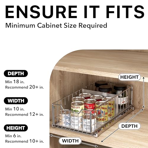 Simple Houseware Pull-Out Cabinet Sliding Basket Organizer, 17.2" D x 9.7" W x 5" H – Chrome Finished, Ideal for Kitchen and Bathroom Cabinet Storage, Under Sink or Pantry Organization - color: Chrome