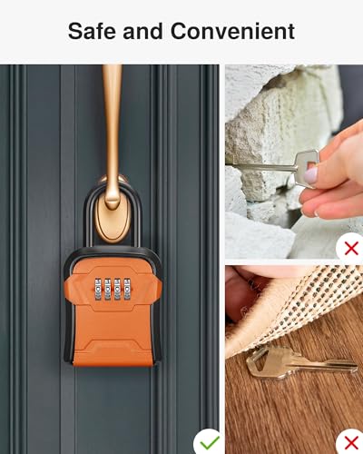Puroma Lock Box, Key Lock Box Wall Mount & Portable Combination Lockbox with Resettable Code, Security Lockbox for Outside House Keys, Apartment Realtors Spare Keys Storage (1 Pack, Orange) - color: Orange