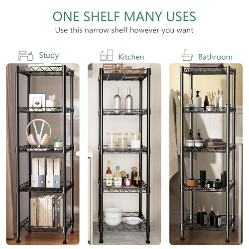 GIOTORENT 5 Tier Standing Shelving Metal Units, Adjustable Height Wire Shelf Display Rack for Laundry Bathroom Kitchen 11.8 W x 11.8 D x 50 H (5-Tier, Black) - color: Black, size: 11.8D x 11.8W x 50.0H (5Tier)
