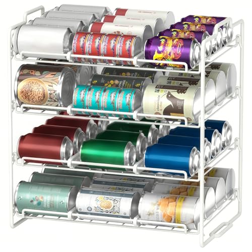 4 Tiers Stackable Can Rack Organizer, Wear-resistant Upgrade Beverage Food Can Dispenser Holder Holds up to 48 Cans for Kitchen Cabinet and Pantry (White) - color: white