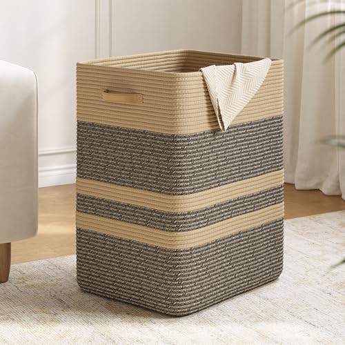 Nunsino 87L Laundry Hamper,Laundry Basket with Leather Handles,Woven Storage Basket for Toys,Pillows,Blankets,Clothes,Dark Brown - color: Dark&Brown, size: 87 L