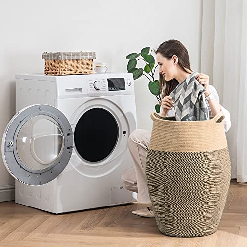Cotton Rope Laundry Hamper by YOUDENOVA, 105L - Woven Collapsible Laundry Basket - Clothes Storage Basket for Blankets, Laundry Room Organizing, Bedroom Storage, Clothes Hamper – Dark Brown - color: Jute Brown