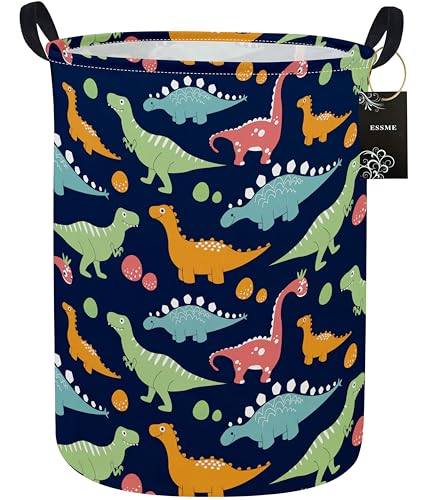 ESSME Dinosaur Laundry Basket Storage Bin large Collapsible Canvas Waterproof Coating Nursery hamper for Toy Bins,Baby hamper,Boys and Girls,Home Organizer.(Navy Blue dinosaur) - color: Navy Blue dinosaur