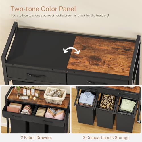 Laundry Sorter 3 Section, 120 L Laundry Hamper with 2 Drawers & 2-tone Top Panel, Rolling Laundry Basket Organizer with Pull-Out Removable Oxford Fabric Bags for Laundry Room Organization UNZYL006BVV3 - size: 120 L