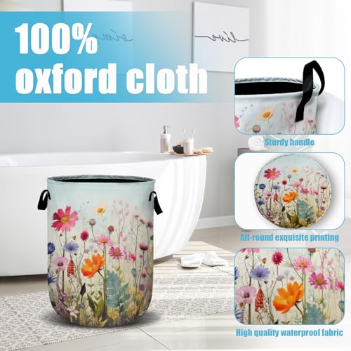Colourful Blooming Wildflower Laundry Basket, Laundry Hamper Collapsible Oxford Cloth with Handle Clothes Toy Storage Bin for Bathroom Laundry Room Bedroom 15.7 X 20 Inch - color: Colourful Blooming Wildflower