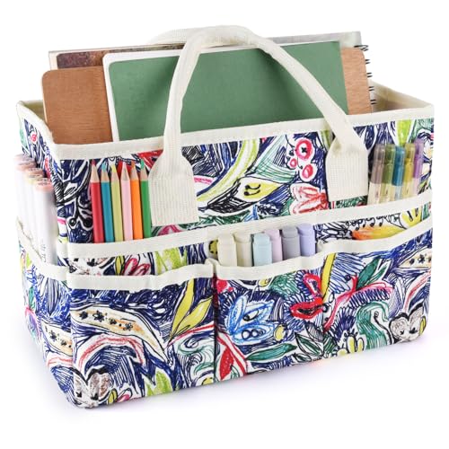 E-WEICHEN Craft Organizer Tote Bag Art Storage Caddy with Multiple Pockets Containers for Art,Craft,and Office Supplies Storage.Line Drawing - color: Line Drawing
