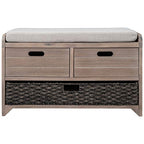 Fully Assembled Solid Acacia Wood Storage Bench - Shoe Organizer with 2 Drawers, Removable Basket & Padded Cushion, Rustic Entryway Bench (White Washed) - color: White Washed