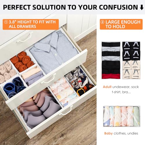 Criusia Closet Drawer Organizer Clothes, 15 Pack White Dresser Organizer for Baby Clothes, Fabric Drawer Dividers for Nursery Bedroom - color: White