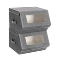 SONGMICS Stackable Storage Bins Set of 2, Storage Boxes with Lids and Front Windows, Non-Woven Fabric Closet Organizers with Magnetic Closures, Side Handles, Dark Gray URPLB02G - color: Dark Gray