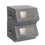 SONGMICS Stackable Storage Bins Set of 2, Storage Boxes with Lids and Front Windows, Non-Woven Fabric Closet Organizers with Magnetic Closures, Side Handles, Dark Gray URPLB02G - color: Dark Gray