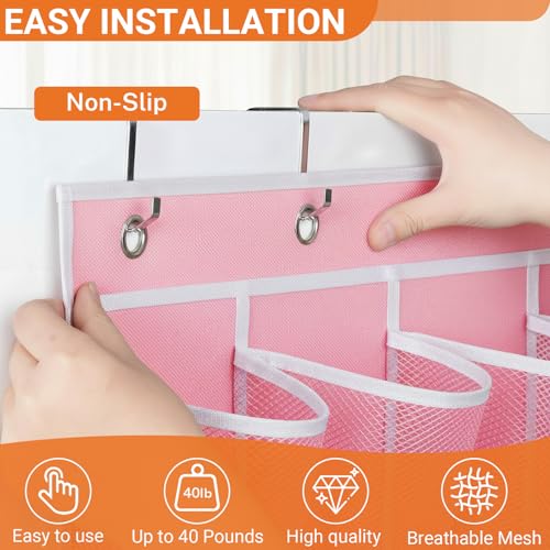 40-Pocket Over the Door Shoe Organizer - Large Mesh Pocket Hanging Shoe Organizer,Behind the Door Shoes Storage Holder Hanger (Pink-W) - color: Pink-W