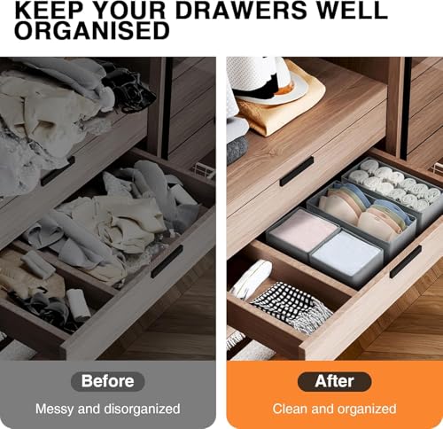 DIMJ Drawer Organizer Clothes 18 Pack - Foldable Baby Organizers and Storage & Dresser Organizer for Bedroom, Closet - Nursery Organization Dresser Dividers for underwear, Sock,Bra, Belt, Tie, Gray - color: Gray, size: 18 Pack