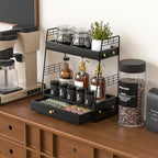 Coffee Bar Station Organizer with Built-In Drawer, 2-Tier Countertop Shelf for Tea Bags, Coffee Accessories, Syrup Bottles (Black) - color: Black