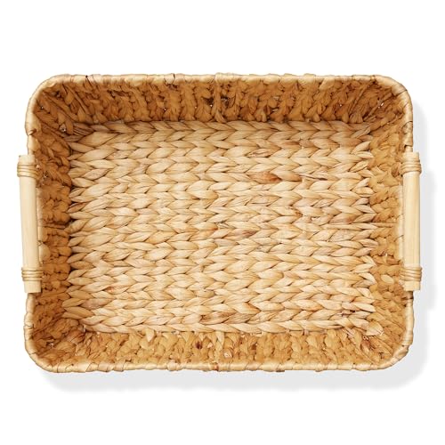 Casafield Set of 2 Water Hyacinth Oval Storage Baskets with Wooden Handles - Large, Woven Bin Organizers - color: Natural - Hyacinth, size: Set of 2 - Large