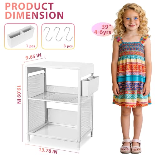 White Small Nightstand, Kids Nightstand for Bedroom, End Table with Hooks and Holder, Toddler Bedside Table for Girls, Desk Organizer for Office, Dorm (White) - color: White
