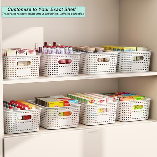 Plastic Storage Basket for Organizing 12 Pack Small Storage Bins Container for Shelves, White Shelf Baskets with Handles for Organization - color: White