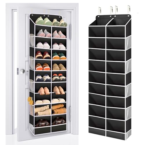 ULG Over The Door Shoe Organizer for Closet Fit 24-32 Pairs with Large Deep Pockets, Narrow Shoe Rack for Door Hanging Boots Storage, Black - color: Black, size: 10-Tier