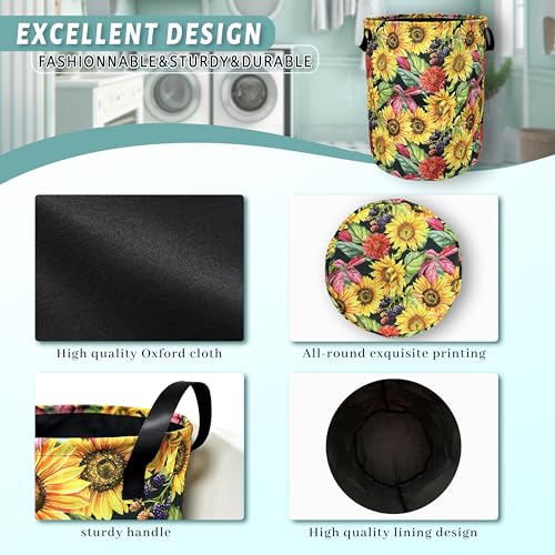Yellow Sunflowers Laundry Basket Foldable With Handles Tote Bag Oxford Cloth Colorful Floral Laundry Hamper Clothes Storage Bucket Toy Organizer 18.9" x 16.5" For Bathroom/Laundry/Bedroom - color: Yellow Sunflowers Floral
