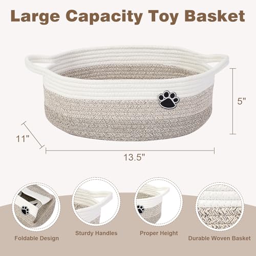 Optish Dog Toy Easter Basket, Toy Box and Bin for Dog Cat Storage, 13.5" X 11" X 5" Small Woven Rope Basket for Baby Storage, Closet, Living Room, White & Brown - color: White-Brown, size: 13.5"L x 11"W x 5"H (15L)
