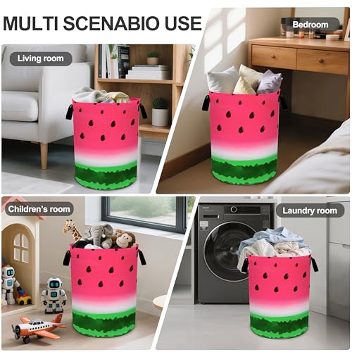 Watermelon Laundry Basket Foldable Oxford Cloth Tote Bag Laundry Hamper Clothes Storage Bucket Organizer For Bathroom/Laundry Storage/Bedroom 19.6x15.7 Inch - color: Watermelon