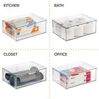 mDesign Plastic Stackable Closet Storage Organizer Bin Containers with Front Pull Drawer for Cabinet, Desk, Shelf, Cupboard, or Dresser Organization - Lumiere Collection - Clear - size: 16 x 12 x 6 (Pack of 1)