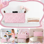 Kathfly 3 Pcs Bow Foldable Storage Baskets Pink Bow Plush Faux Fur Jacquard Design Laundry Basket with Handles Waterproof Storage Bins Fabric Shelf Baskets for Organizing Closet Clothes - style: Pink Bow
