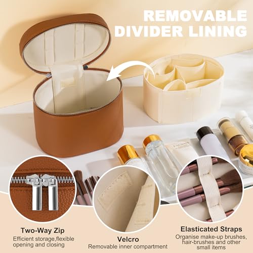 Makeup Bag Vanity Case Cosmetic Bag with Removable Divider Travel Toiletry Bag for Women Portable Make up Box Organizer, Brown - color: Brown