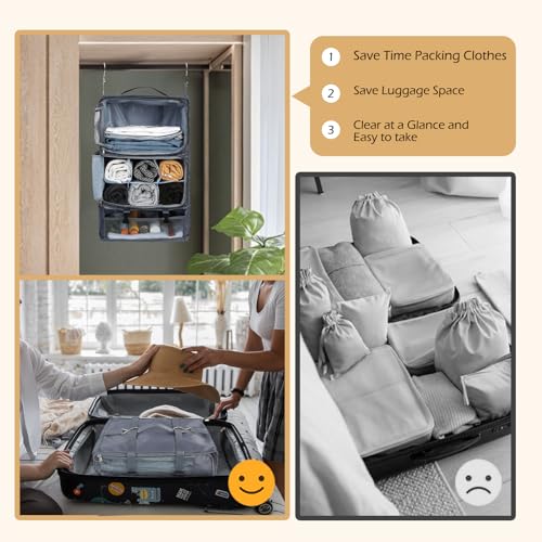 Surblue Hanging Travel Shelves Compression Packing Cube for Carry-on Luggage Suitcase Collapsible with Extension Layer Large Capacity, Grey, XXL - color: Grey, size: XXL 15.7*11.8*23.6in