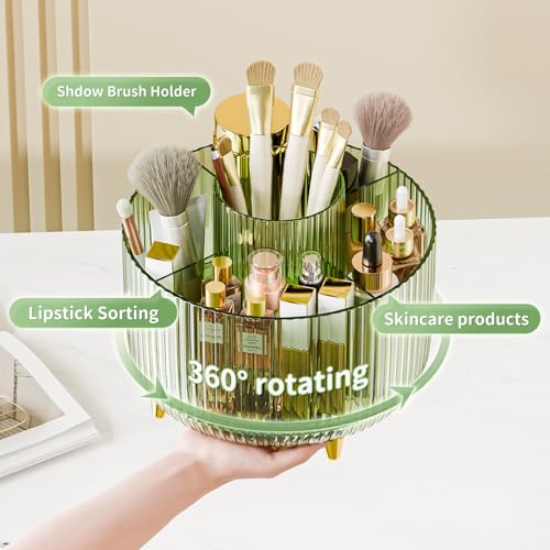 fanado 360° Rotate Makeup Brush Holder Organizer, Makeup Organizers Countertop, Makeup organization and Skincare Storage for Vanity, Desktop, Bathroom (Clear Green) - color: Clear Green