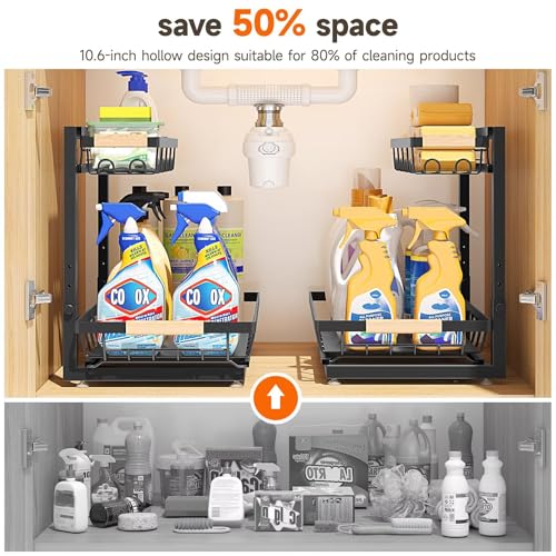 Sevenblue 2 Packs Under Sink Organizer, Height Adjustable 2 Tier Under Kitchen Sink Organizer, Multi-Purpose Storage Shelf for Kitchen Bathroom Cabinet (Black, Extra Large) - color: Black, size: Extra Large