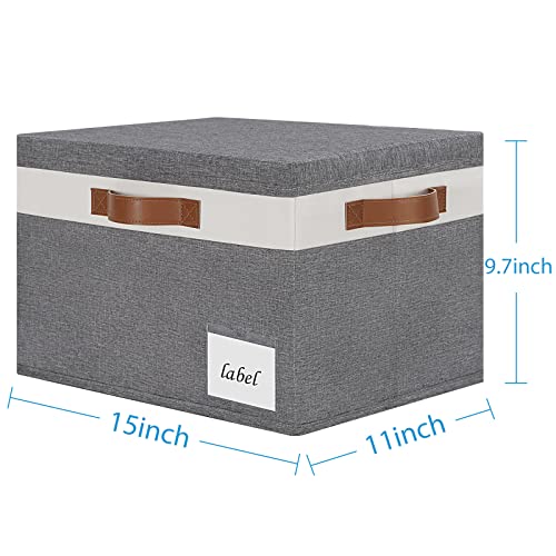 Large Storage Bins with Lids, Foldable Fabric Storage Baskets with Lids, Sturdy Storage Boxes with Labels and 3 PU Handles for Closet Home Bedroom Office (26L, 3 Packs, Grey&White) - color: Grey with White, size: Large-3pcs