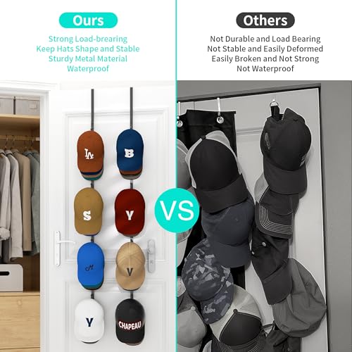 HapiRm Over Door Hat Rack - 2 Packs Hat Organizer with 8 Hooks Design, Hanging Baseball Cap Organizer Storage Holds Up to 40 Caps for Door, Bedroom, Closet (Black) - color: Black, size: 2 Pack