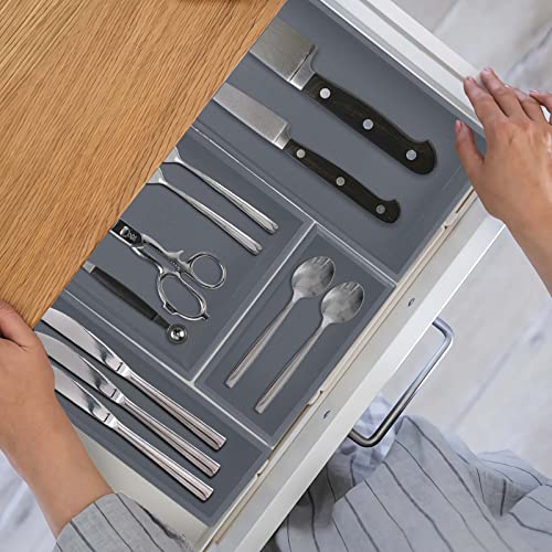 PRATIQUE Bamboo Drawer Organizer - Kitchen Utensil Organizer Silverware Tray Cutlery Holder，Office Desk Supplies and Accessories,8.9 * 5.9 * 2.6,Grey - color: Grey, size: 8.9*5.9*2.6 inch