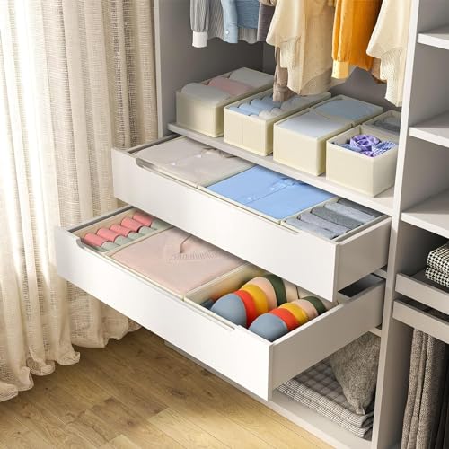 DIMJ Drawer Organizer Clothes, 24 Pack Dresser Organizer, Foldable Closet Organizers and Storage, Fabric Dresser Drawer Organizers, Drawer Dividers for Nursery, Baby Clothes, Underwears, Sock - color: Beige, size: 24 Pack