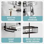 Zenna Home Rustproof Hanging Shower Caddy, Over the Shower Head Caddy with 2 Shelves and Built In Hooks, Aluminum Bathroom Hanging Organizer, Bronze - color: Bronze
