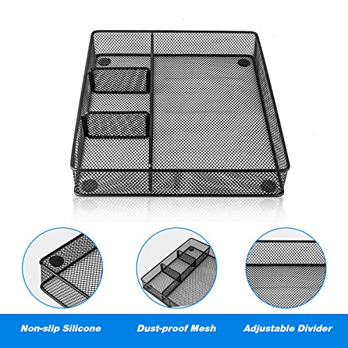 VyGrow Desk Drawer Organizer Tray, Metal Mesh Drawer Organizers Office, 4 Grid with Adjustable Compartment, Desk Organizer Tray for Home Office 12x10.6x1.9 inch Black, 2 Pack - color: 2PCS 4-Grid