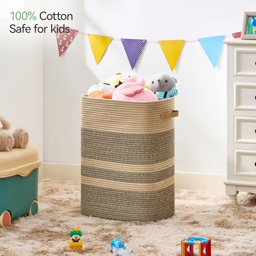 Nunsino Laundry Hamper,Laundry Basket with Leather Handles,Woven Storage Basket for Toys,Pillows,Blankets,Clothes,Dark&Brown - color: Dark&Brown, size: 65 L