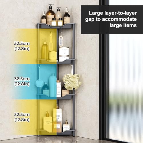 Orimade Rustproof 4 Tier Floor Standing Corner Shower Caddy Organizer, Plastic Metal Splicing Floor Corner Shelf Rack Storage Stands for Bathroom,10.8 x 10.8 x 44.6 inches, Black - color: Black, size: 4 Tier