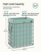 SONGMICS Laundry Hamper, 23.8 Gal. (90L) Laundry Basket, Collapsible Clothes Hamper, Removable and Washable Liner, Metal Wire Frame, for Bedroom Bathroom, Silver and Mint Green ULCB190C01 - color: Silver + Mint Green, size: 90 L