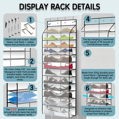 Kotkn Over The Door Shoe Organizer with 12 Large Breathable Pockets - Durable Hanging Storage for the Entire Family's Shoes (White) - color: White
