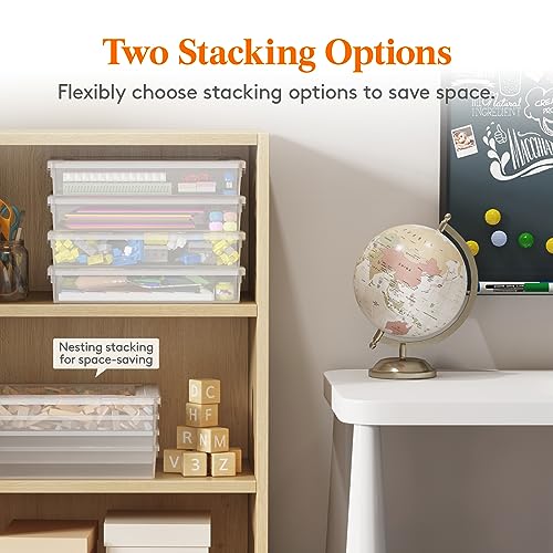 Lifewit 4 Pack Paper Organizer Storage, 32 x 23 cm/12x9 Multi-Purpose Plastic File Box with Latching Lids, Containers for A4, 8.5" x 11" Letter, Scrapbook, Document, Magazine, Art Supplies, Clear