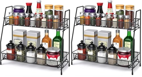 SPISPI Spice Rack Organizer for Cabinet, Bathroom Organizer Countertop, Bathroom Counter Organizer, Kitchen Countertop Organizer, Bathroom Vanity Organizer (Pack of 2) - color: Black, size: 14.17 x 12.72 x 5.55 inches (Pack of 2)