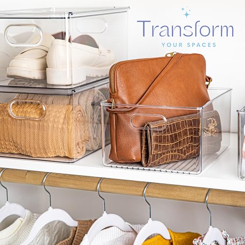 Plastic Food Storage 2 Pack Clear Container Bin with Handles for Organizing Kitchen, Pantry, Refrigerator, Freezer, Pantry, Cabinet, Closet, Bathroom 10”x8”x5” - size: 10x8x5