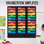 Essex Wares - 30 Pocket File Pocket Chart, Black, 42" Wide x 47" Tall - Versatile Wall Hanging File Folder Organizer for Classroom, Office, Home, and More - Wall Folder Organizer - 30 Pockets - size: 30 Pocket