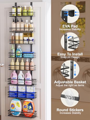 Delamu 9 Tier Over The Door Pantry Organizer, Pantry Organization and Storage, Hanging Spice Rack for Pantry Door Organizer, Metal Pantry Door Shelves for Kitchen Bathroom Laundry Room,15.3" Black - color: Black, size: 9 Tier-M